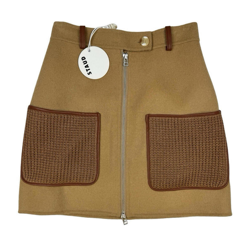 Staud Griffith Wool Blend Patch Pocket Mini Skirt Brown Size 2 | 26 W